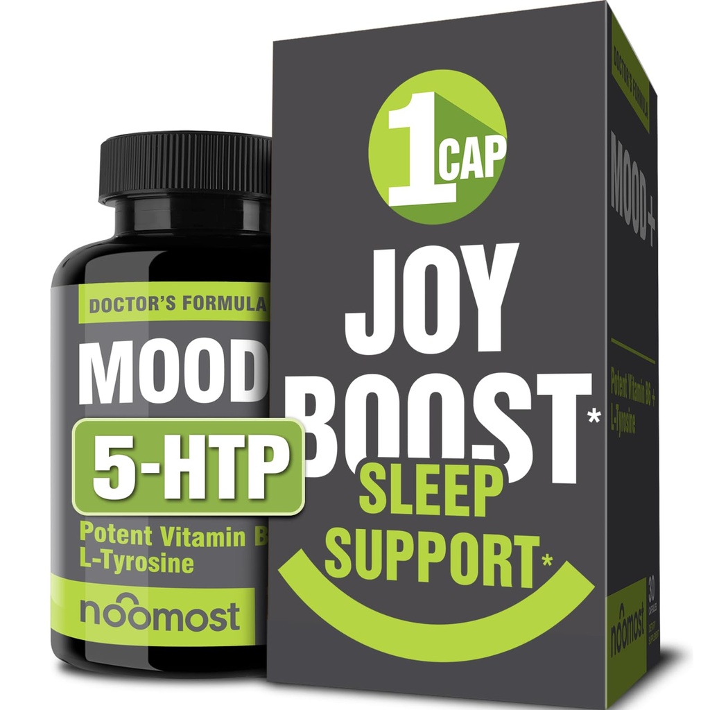 NooMost Supplément de soutien d'humeur pour l'humeur boost, calme mental et corps, réponse au stress, supplément énergétique – Adaptogènes à base de plantes: Ashwagandha, L Tyrosine, 5 HTP, Passion Flower, 30 comtes