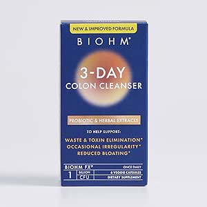 BIOHM 3 Day Colon Cleanse Detox with Probiotics & Herbal Extracts (6 Capsules, 3 Servings) Supports Constipation, Bloating Relief & Immune Health, Gut Cleanse for Men and Women, Non-GMO & Gluten-Free
