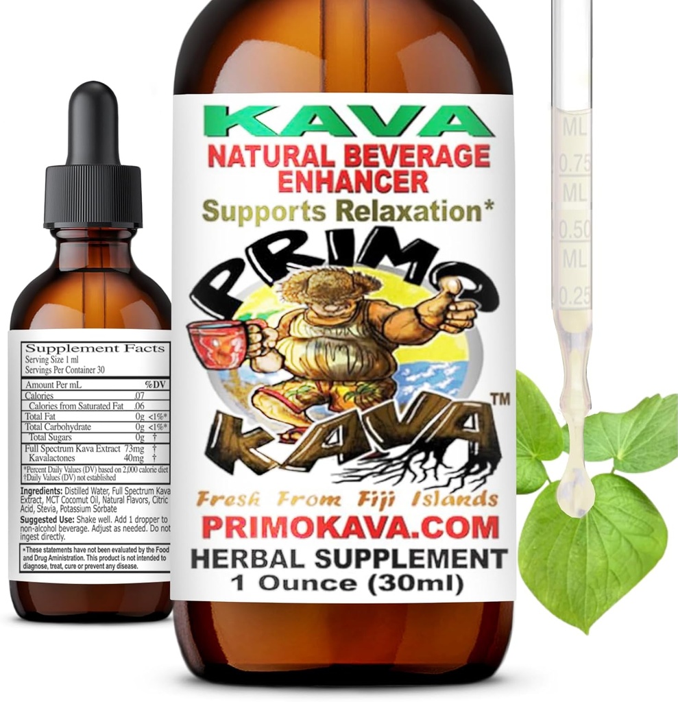 Kava Drops | Water Soluble Kava Extract | Concentrated Tincture Beverage Enhancer | Authentic Kava Kava from Fiji, 40mg Kavalactones | 1oz