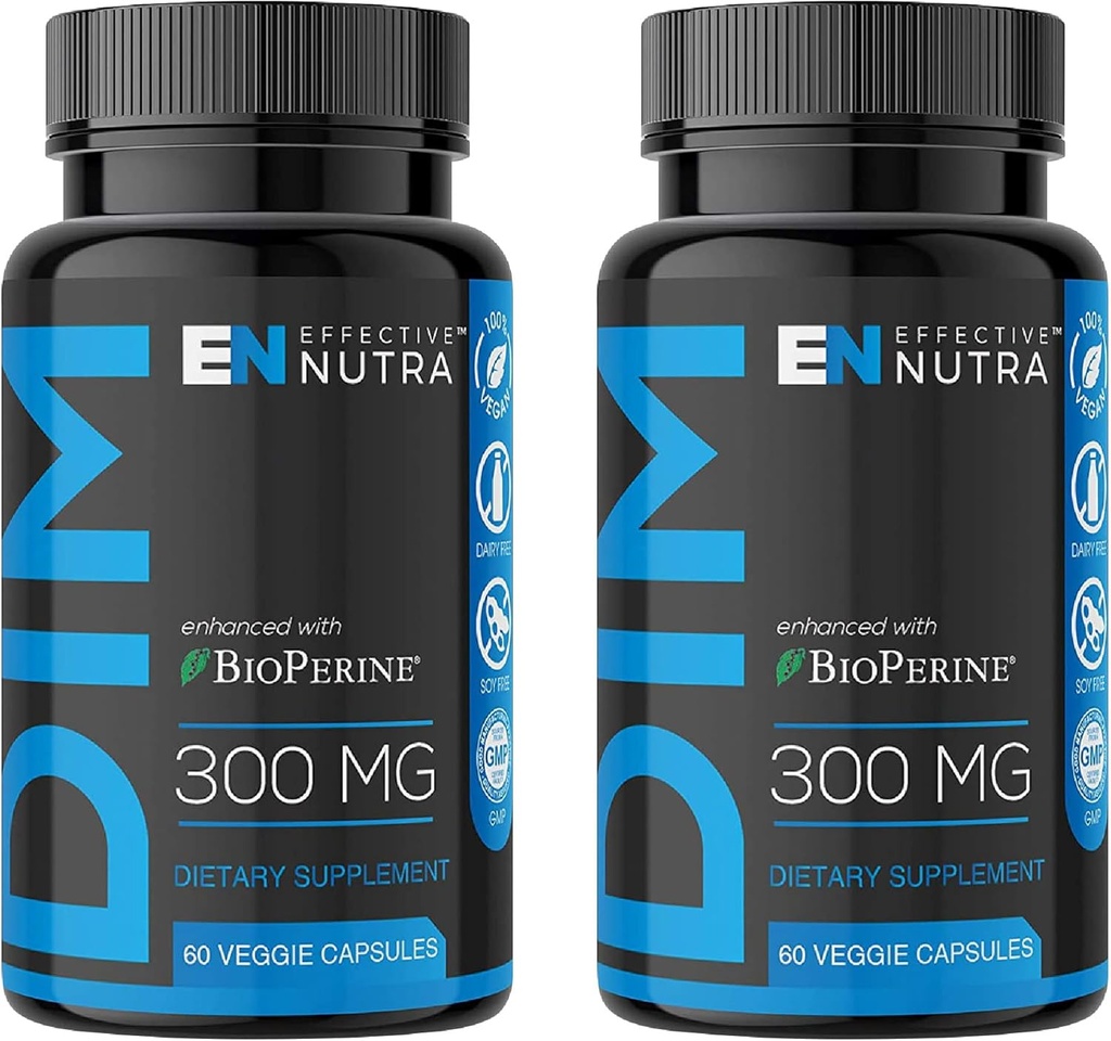 EFFECTIF NUTRA Supplément Dim 300mg avec BioPerine - Bloceur d'estrogène de force supplémentaire pour les hommes et les femmes - Hormone et soutien au métabolisme - 4 mois d'approvisionnement