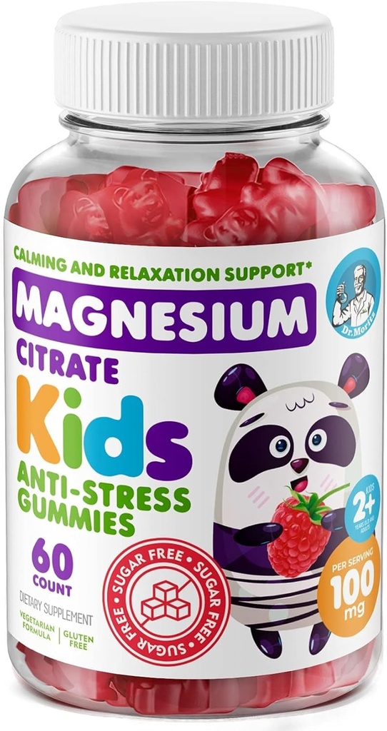 DR. MORITZ Gummies de magnésium calme sans sucre pour les enfants et les adultes - Gummies de magnésium non-OGM pour les enfants - Arôme de framboise - 1-paquet (60 Nombre)
