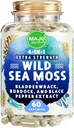MAJU 4-en-1 Capsules de mousse de mer biologique, Crispus de Chondrus sauvage, Seamoss w/Bladderwrack + racine de dard, plus forte que le gel, Irlandais, Sebi inspiré poudre brute dans les pilules, 500 mg Capsule (60 ct)