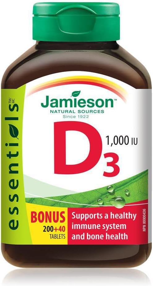 Vitamine D3 1000 UI Bonus -240 onglets Marque: Jamieson Laboratories