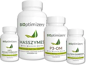 BiOptimiseurs - Ensemble d'enzymes digestives essentielles - P3-OM - Gluten Guardian - MassZymes - HCL Breakthrough - Formulé par le médecin (550 capsules)