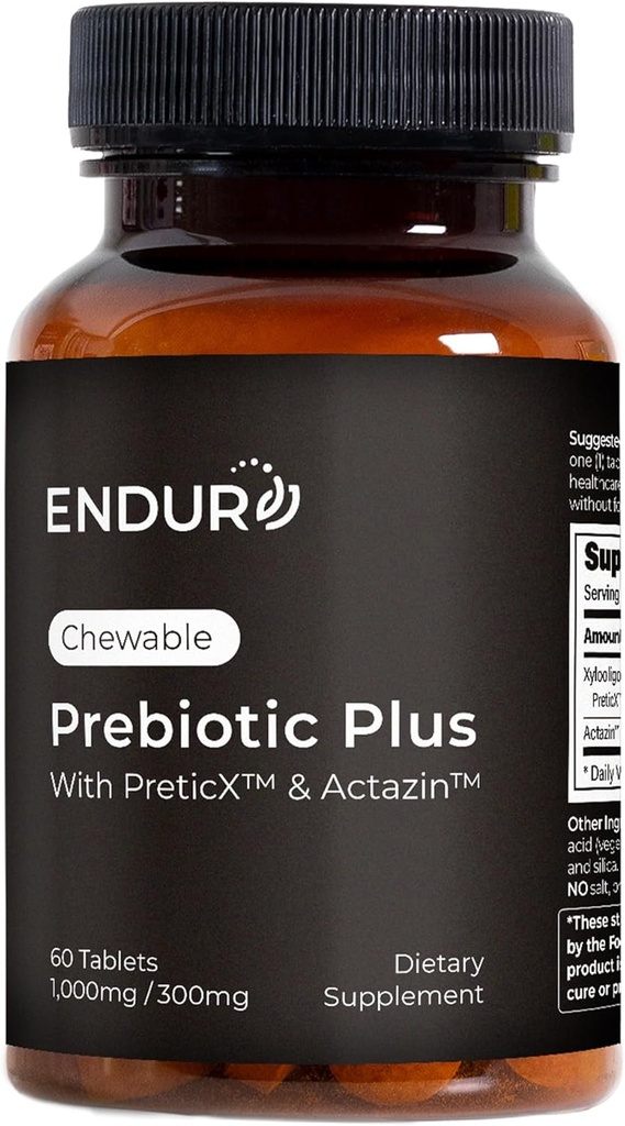 Produits d'endurance ENDUR Prebiotic Plus avec complexe Actazin & PreticX, vous aide à vous sentir léger, confortable et confiant chaque jour, sans gluten, 60 comprimés