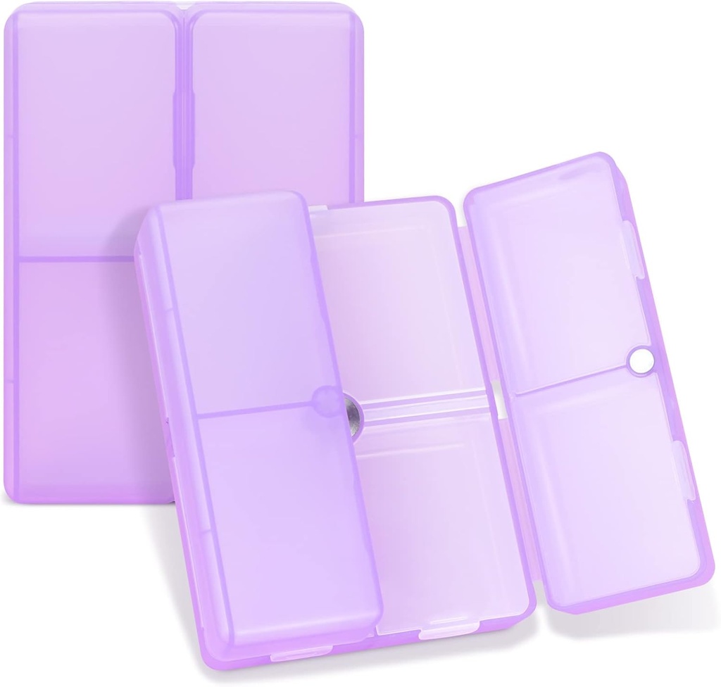 FYY Daily Pill Organizer, 7 compartiments Portable Pill Case Travel Pill Organizer, [Conception pliante] Pill Box for Purse Pocket to Hold Vitamines, Huile de foie de morue, Suppléments et Médicaments-Clear Purple