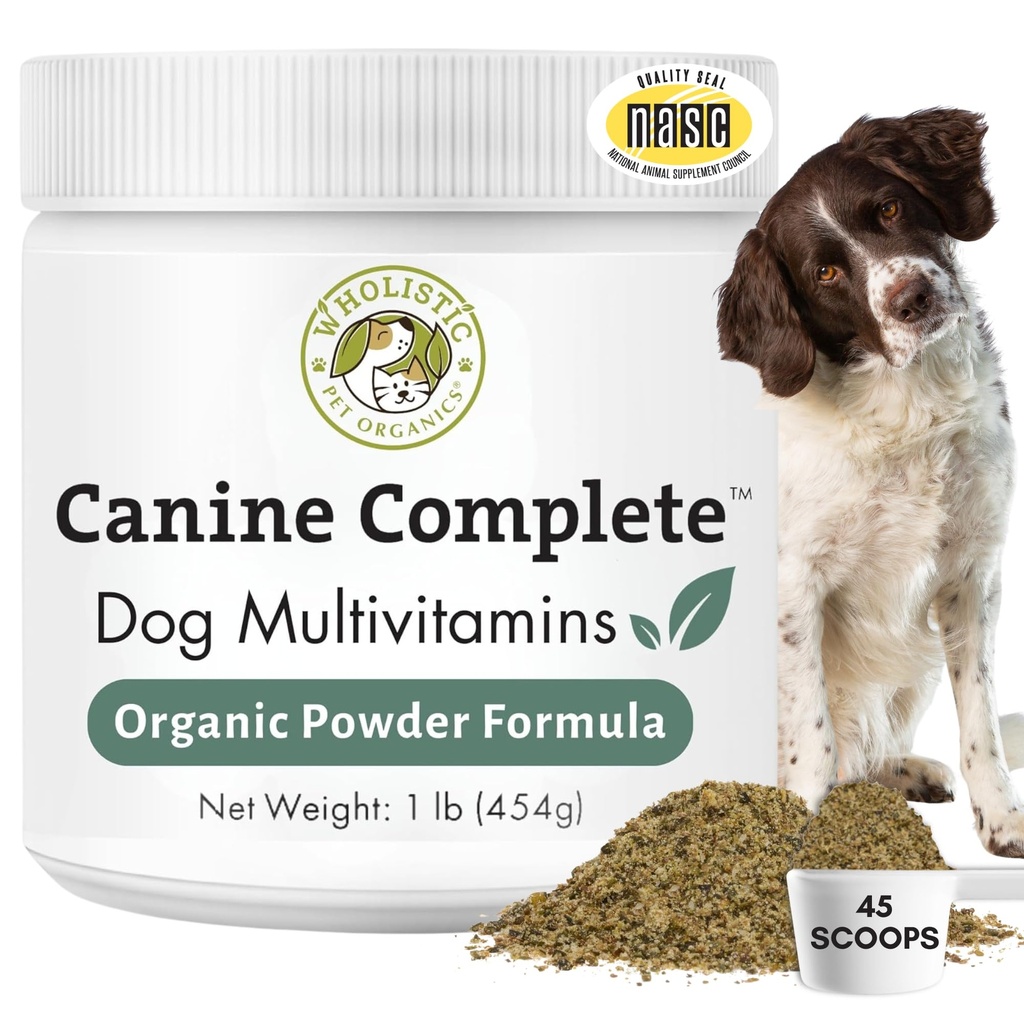 Wholistic Pet Organics Canine Complete - Poudre de multivitamines pour chien - 1 Lb - Vitamines et suppléments quotidiens pour chien pour aliments maison - Système immunitaire, peau, manteau et santé générale - Petite et grande race