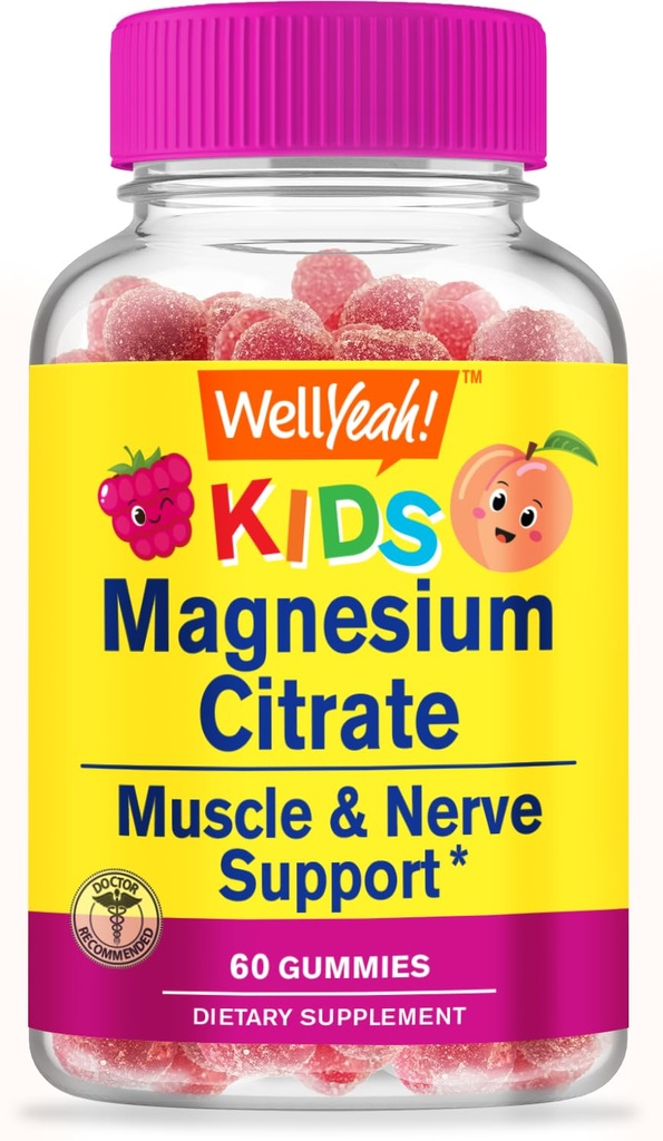 Eh bien oui Citrate de magnésium Gummies pour les enfants - Supplément anti-stress chiable pour les enfants - Calme naturel, support d'humeur, non-OGM, sans gluten - Saveurs naturelles - 60 Gummies