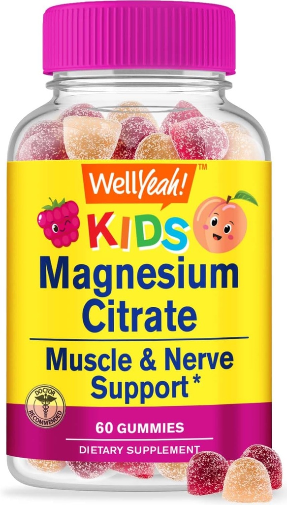 Eh bien oui Citrate de magnésium Gummies pour les enfants - Supplément anti-stress chiable pour les enfants - Calme naturel, support d'humeur, non-OGM, sans gluten - Saveurs naturelles - 60 Gummies