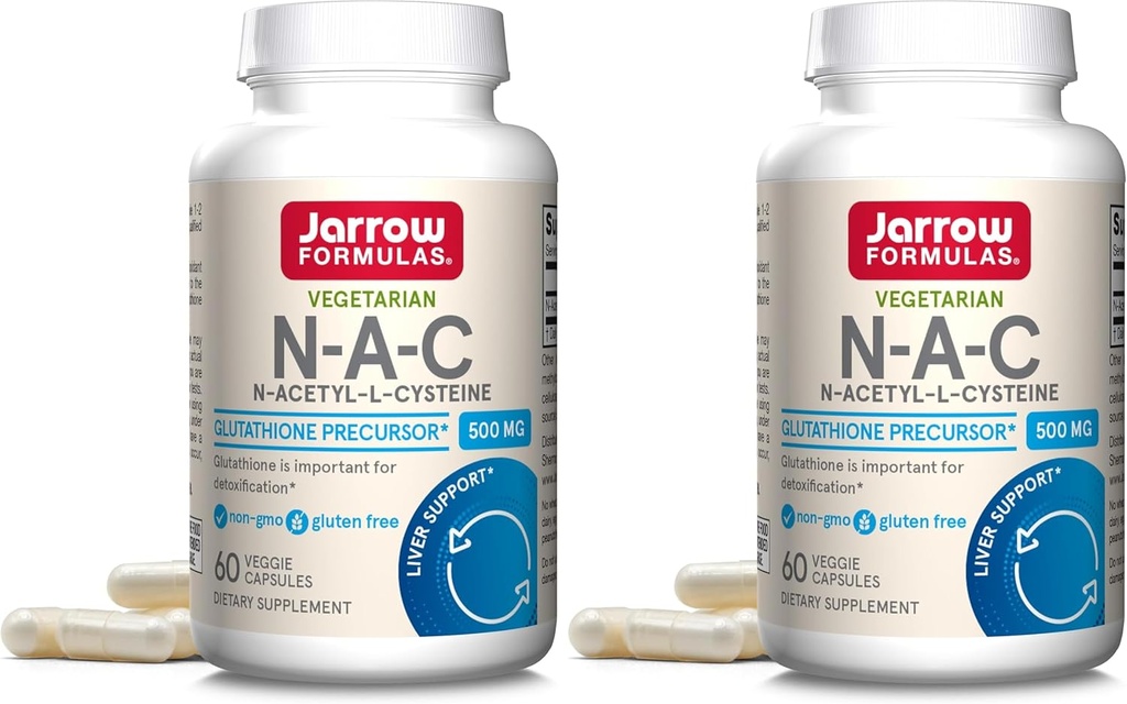 Formules de Jarrow N-A-C 500 mg - Supplément acide amino-oxydant soutient la santé cellulaire et la fonction hépatique - Précurseur au glutathion - Jusqu'à 60 portions (capsules de Veggie) (paquet de 2)