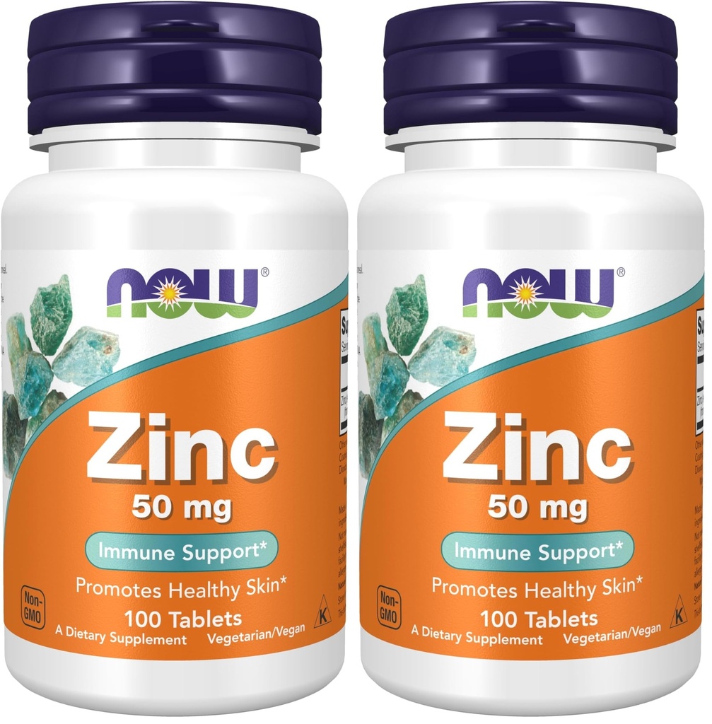 MAINTENANT Aliments suppléments, zinc (gluconate de zinc) 50 mg, soutient les fonctions enzymatiques*, support immunitaire*, 100 comprimés (paquet de 2)