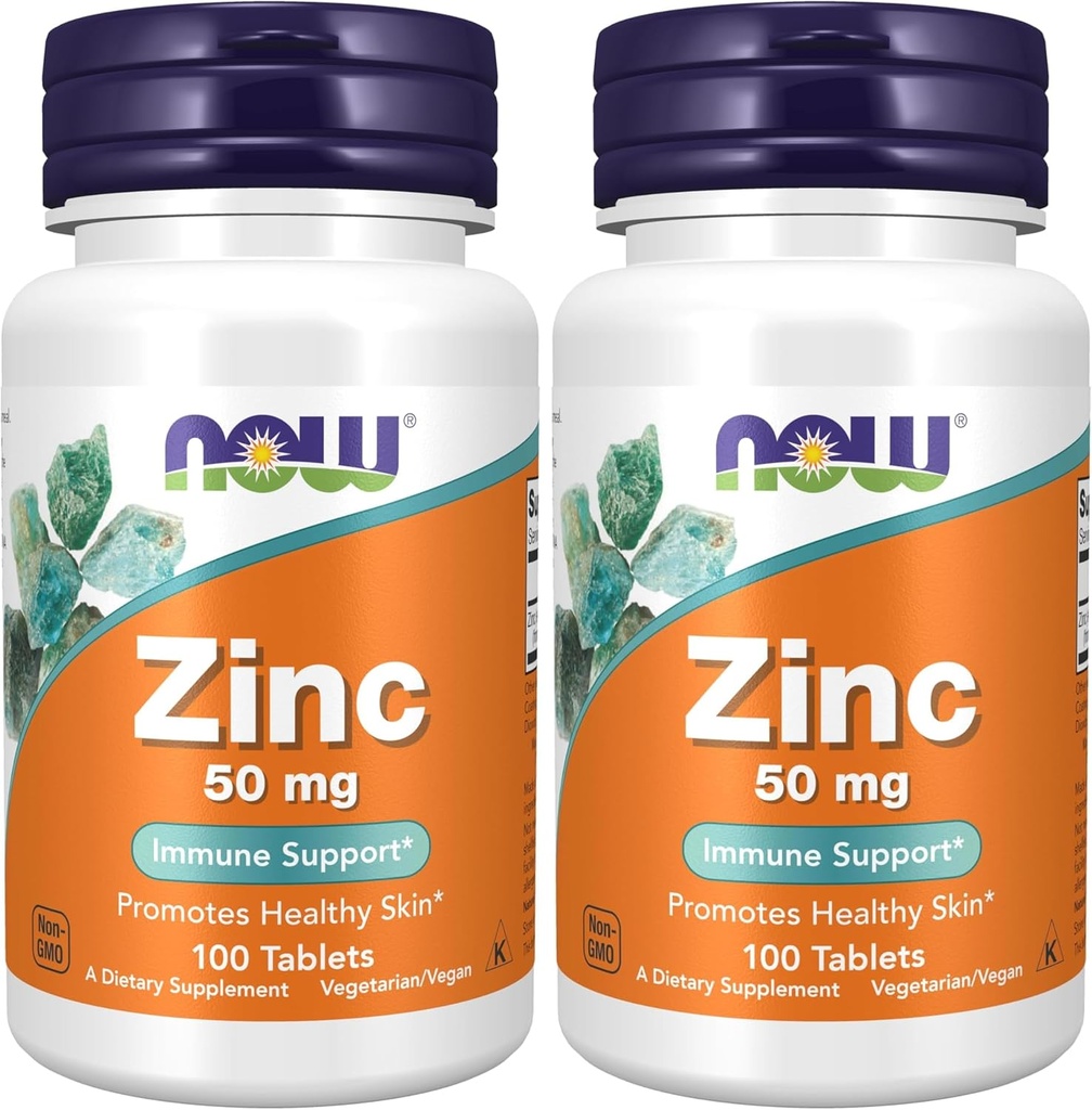 MAINTENANT Suppléments, zinc (gluconate de zinc) 50 mg, soutient les fonctions enzymatiques*, support immunitaire*, 100 comprimés (paquet de 2)