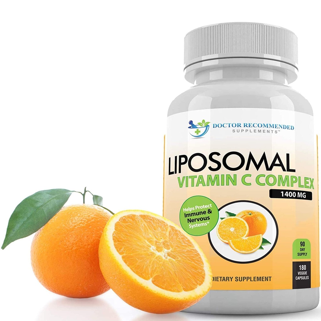 Vitamine liposomique C 1400mg par portion - 180 Capsules de Véggie Haute Absorption Acide ascorbique, Lypo-Sphérique Vitamine C Complex Immune Supplément de soutien avec des antioxydants puissants et collagène Booster