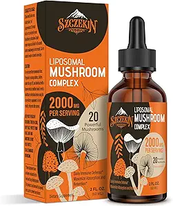Drops complexes de champignons liposomiques 2000 MG - 20 extraits de champignons biologiques - Formule liquide avancée pour l'immunité, la cognition et la mémoire - Lions Mane Supplément, Reishi, Cordyceps, Chaga, 300 portions