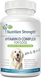 Vitamin D for Dogs with Calcium, Magnesium and Zinc to Support Strong Teeth, Bones and Muscles, Promote Mineral Metabolism and a Healthy Immune Function, 120 Chewable Tablets