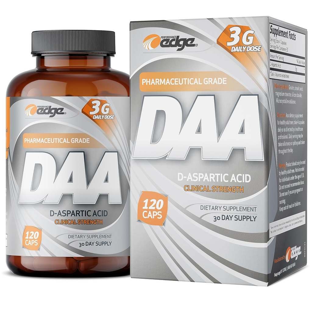 Performance Edge DAA Acide D-aspartique 3g Dose quotidienne 30 jours d'approvisionnement, 120 capsules