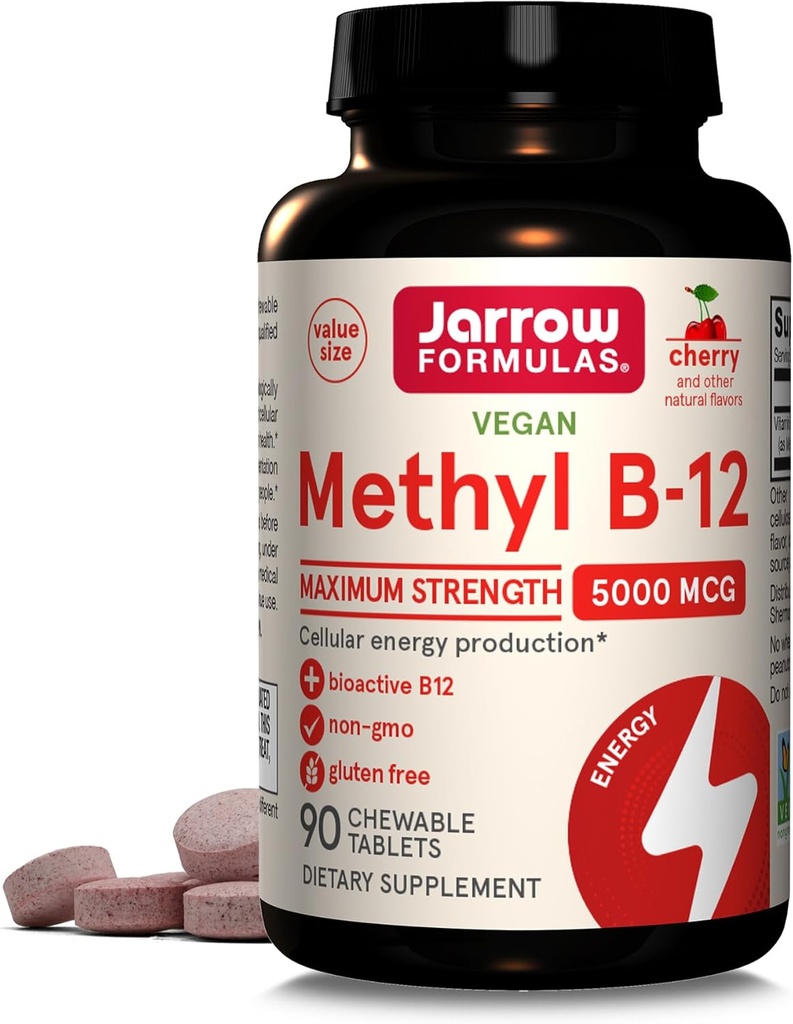 Formules de jouxtage Vitamine B12 5000 mcg - Force maximale pour l'énergie cellulaire et la santé du cerveau, 90 comprimés à croquer à cerise, B12 Vitamines 5000 mcg