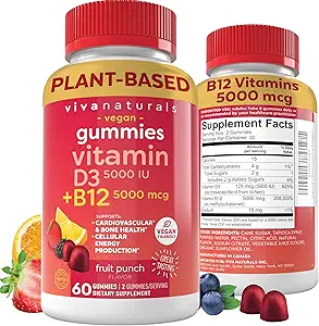 Vitamine B12 Gommies pour adultes 5000mcg avec vitamine D3 5000 UI - B12 Vitamine 5000 MCG Gommies pour femmes, vitamine D et vitamine B12 Gommy