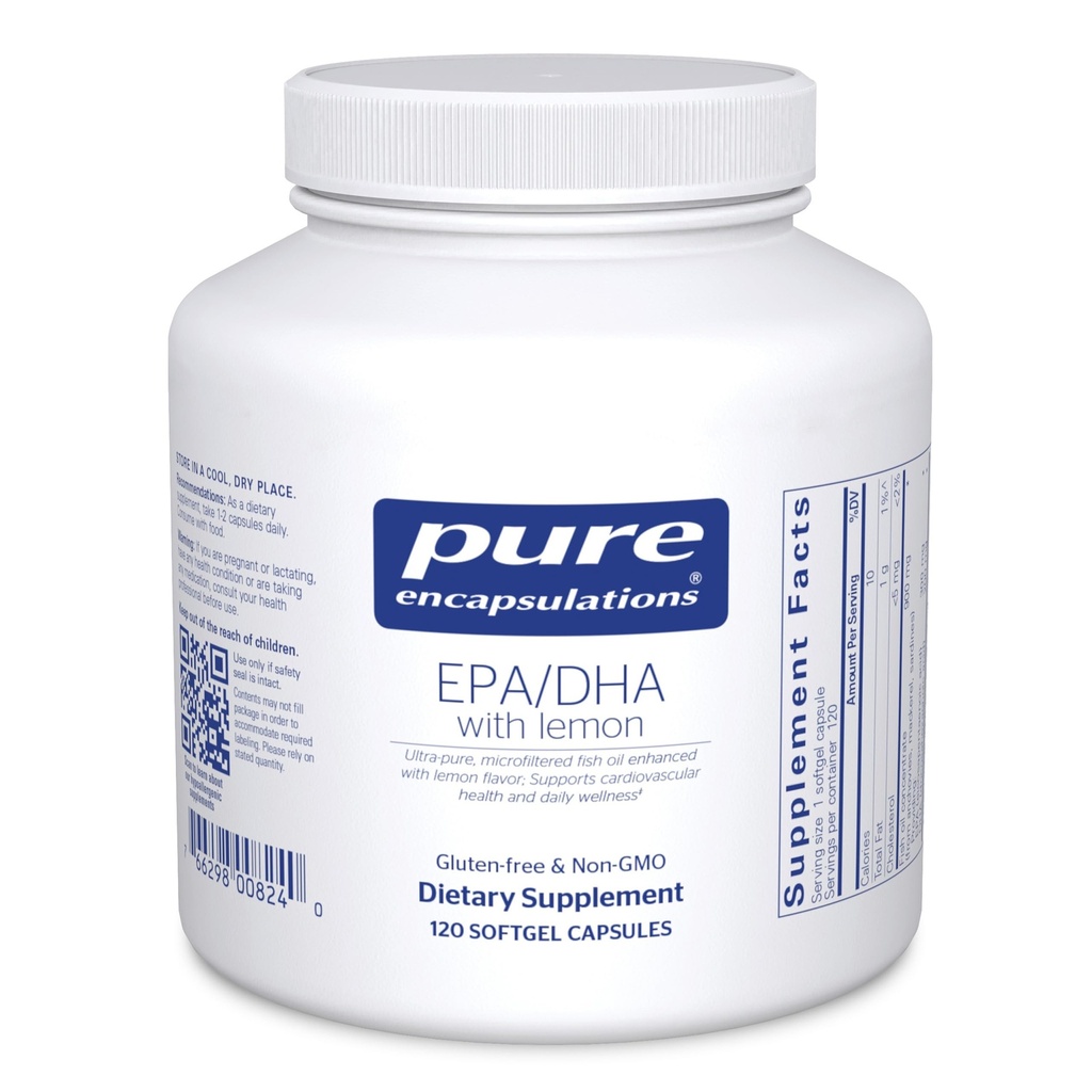 Encapsulations pures EPA/DHA avec Citron, concentré d'huile de poisson distillée moléculairement avec Citron, 120 capsules Softgel