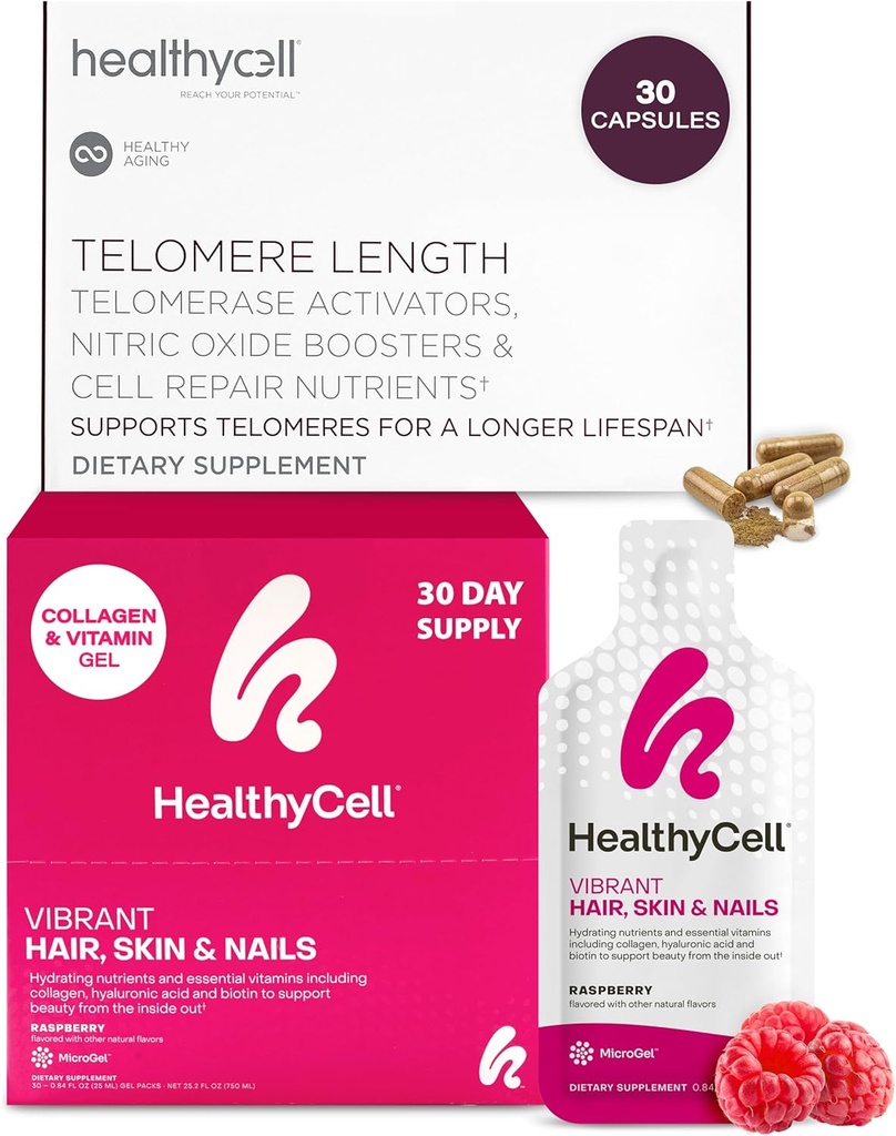 Healthycell Telomere Longueur Vieillissement en santé + Suppléments de santé cardiaque et vasculaire pour les femmes et les hommes