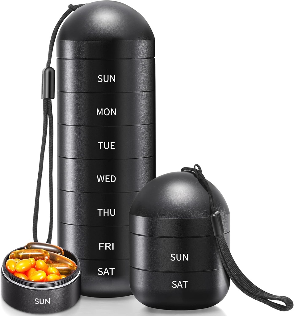 Zannaki XL Metal Travel Pill Organizer, Extra Large Waterproof Weekly Pill Box, Aluminium Alliy Pill Case Container, BPA Free 7 Day Daily Medicine Organizer Holder pour la vitamine, huile de poisson, supplément