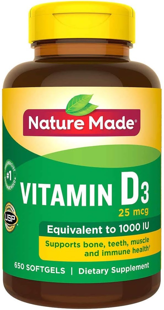 Nature faite de vitamine D3 25 mcg., 650 Softgels