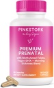 Pink Stork Premium Prenatal Vitamin for Women - Organic Whole-Food Ingredients, Multivitamin & Probiotics - Morning Sickness, Digestion, & Energy - Folate, B6, & Iron - 60 Capsules