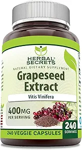 Secrets à base de plantes Extrait de graines de raisin 400 mg 120 Capsules de légumes Supplément (120 Count) Sans gluten