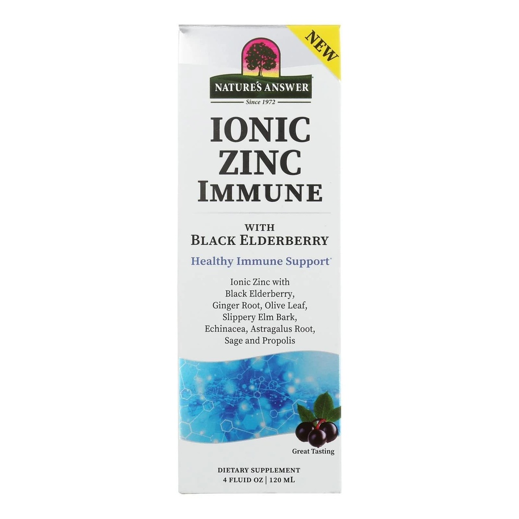 Réponse de la nature Ionic Zinc Immune avec Black Elderberry Extrait de 4 oz avec Elm Slippery, Echinacea, Astragalus, Sage 160 Serviettes par bouteille