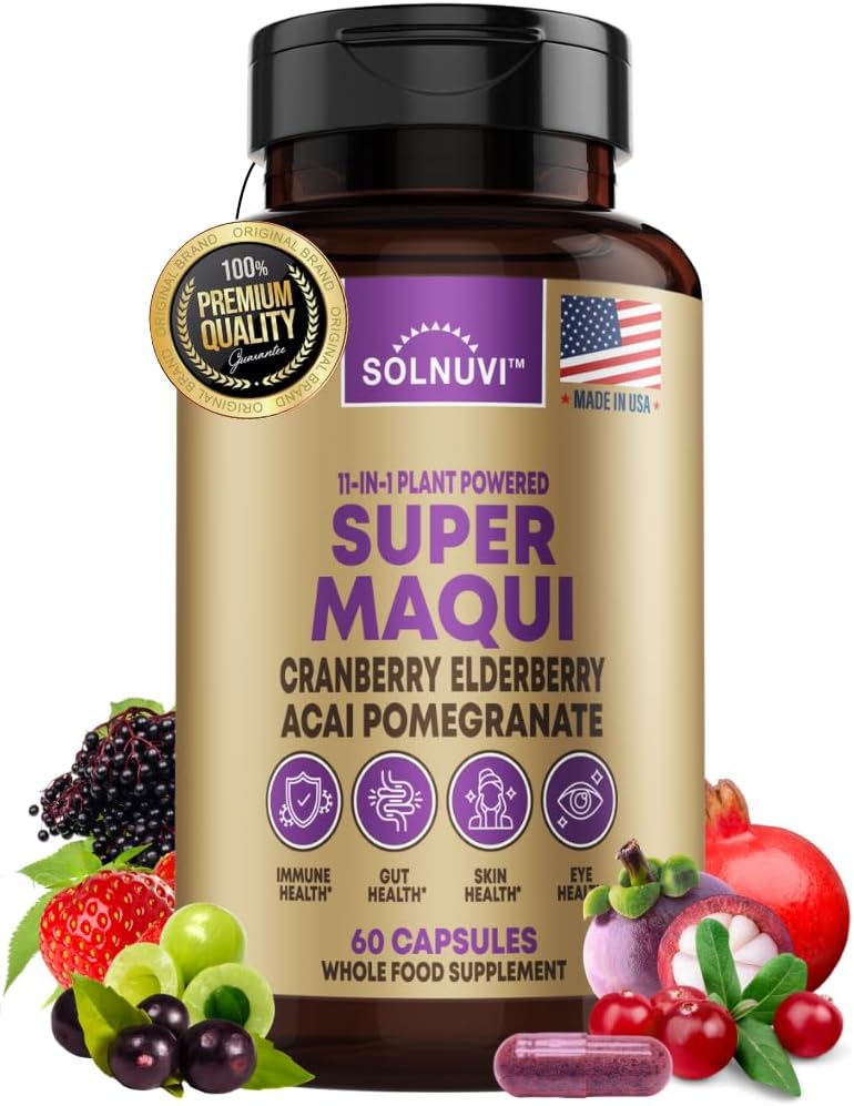 Organic Super Maqui Berry Capsules - Superfood Powder - Elderberry Extract, Cranberry, Pomegranate, Acai - Dry Eye & Tear Support, Gut Health, Skin - 60 Vegan Capsules, Non GMO, Gluten Free Supplement