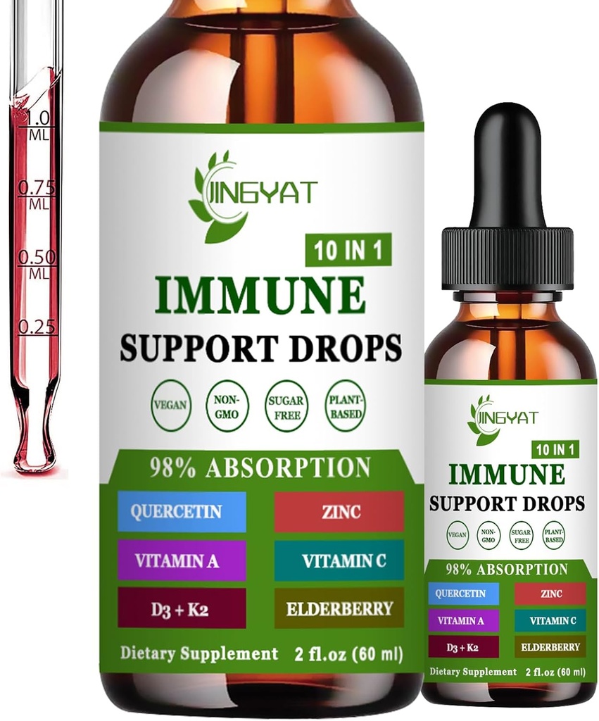Zinc Quercetin avec la vitamine Bromelain C D3 gouttes liquides Immune Support avec la vitamine A K2 Echinacea Chlorophylle et Elderberry - 10 in1 Immune Defense Drops Complex pour la santé immunitaire