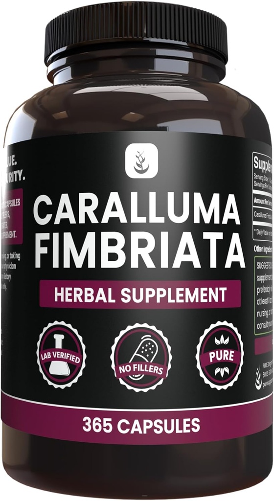 PURE INGREDIENTS ORIGINAUX Caralluma Fimbriata (365 Capsules) Pas de Magnésium ou de Rincage, Toujours Pure, Verified Lab