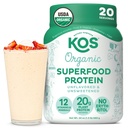 KOS Poudre de protéines végétales, non aromatisée et non sucrée - Mélange de protéines de pois à faible teneur en glucides, superaliments organiques riches en vitamines et minéraux - sans kéto, soja, laiterie - substitut de repas pour les femmes et les hommes - 20 portions