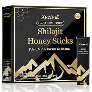 Xucivik Shilajit Bâtons de miel,Pure Shilajit résine avec miel biologique et safran, stimuler l'énergie, renforcer l'immunité, améliorer la clarté mentale, parfait pour les hommes et les femmes,30 bâtons
