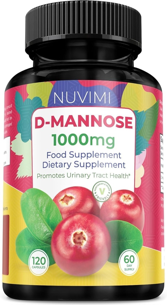 D Mannose 120 Capsules - 1000 mg par dose - Supplément diététique contribue à promouvoir la santé du trac urinaire - Défense naturelle Végétale UTI
