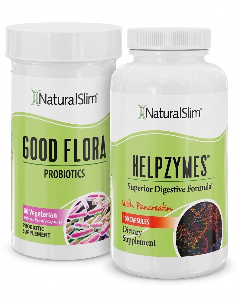 NaturalSlim Digestive Health Bundle – Good Flora & Helpzymes - Potent Probiotiques et puissants enzymes digestives pour une meilleure digestion et absorption des nutriments alimentaires