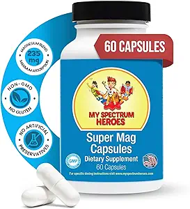 My Spectrum Heroes Capsules de magnésium - Mélange de magnésium à haute absorption pour le sommeil, la relaxation, le soutien cognitif et le calme - Formule amicale pour les enfants et les adultes - favorise le bien-être et l'équilibre - 60 Capsules