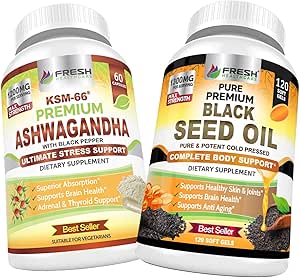 FRESH HEALTHCARE Ashwagandha KSM 66 et Black Seed Oil - Bundle