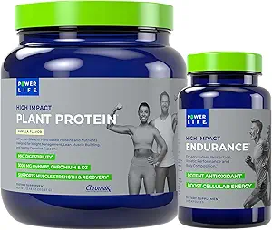 POWERLIFE Protéines végétales à fort impact (Vanilla - nouvelle formule) avec 3000 MG de HMB, Pas de sucre ajouté, Non-OGM à fort impact Endurance