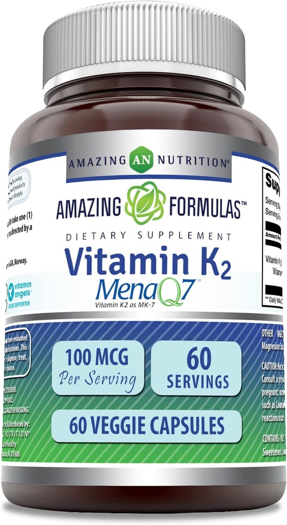 Formules étonnantes Vitamine K2 Menaq7 MK7 Supplément de 100 mg/kg Capsules de légumes non-OGM