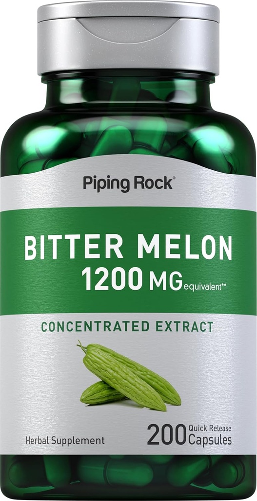 Piping Rock Bitter Melon Capsules 1200mg de 200 Comte de Momordica Charantia d'extrait concentré d'extrait concentré d'extrait d'herbe de supplément non-OGM, sans gluten