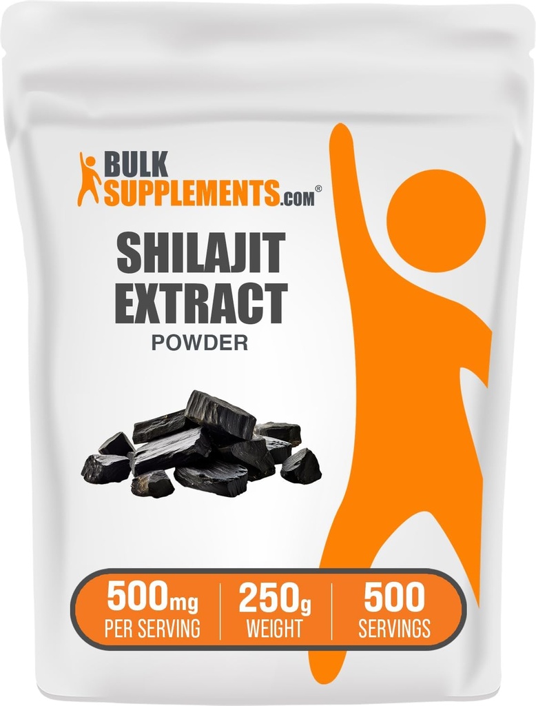 BulkSupplements.com Poudre d'extrait de Shilajit - supplément d'acide fulvic, supplément de Shilajit - sans gluten, 500mg par portion de poudre de Shilajit, 250g (8,8 oz) (paquet de 1)
