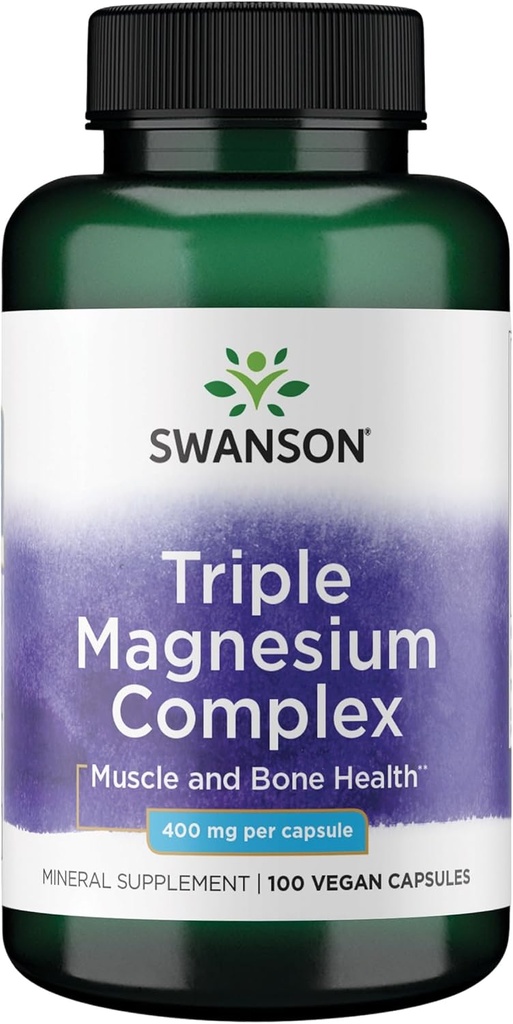 Swanson Triple Magnésium Complexe - 100 Capsules, 400mg Chaque