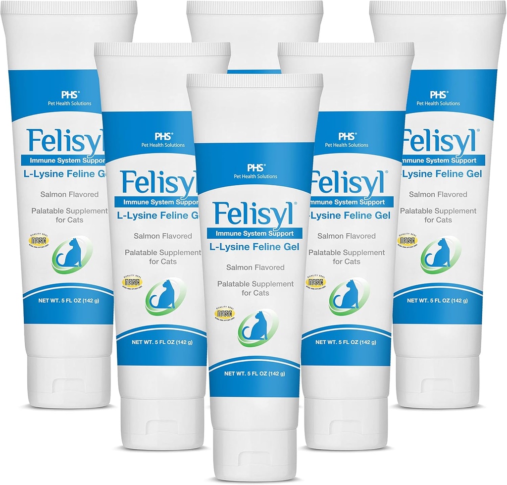 Gel L-Lysine pour chats (5oz) – Soutient la santé immunitaire, respiratoire et oculaire. Éternuement, nez runny et yeux aqueux. Saveur de saumon savoureux - Fabriqué aux États-Unis (6 Pack)
