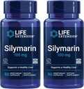 Durée de vie Silymarin – Extrait de chardon de lait – Soutient la santé du foie – Sans gluten, sans OGM, végétarien – Deux packs - 2 x 90 capsules