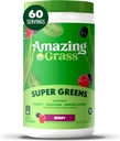 Amazing Grass Greens Blend Superfood: Super Greens Powder Smoothie Mix avec Spiruline, Chlorella, poudre de racine de betterave, enzymes et probiotiques digestifs, Berry, 60 portions (paquetage mai Vary)