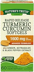 Nature's Truth, Turmeric 1600mg Extrait de poivre noir, 60 Softgels