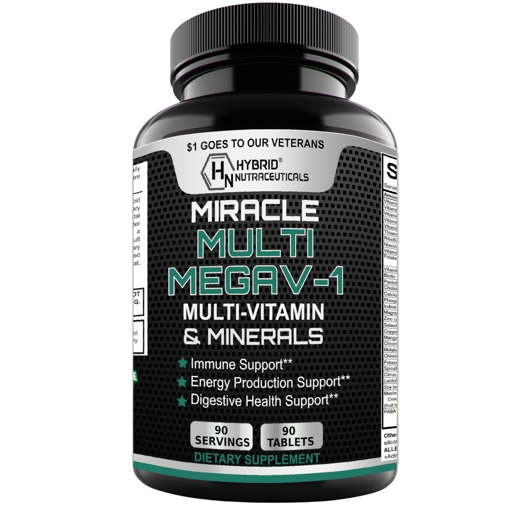 MEGAV-1 Multivitamine, Superfood et Minéraux - Multivitamine quotidienne avec probiotiques, Enzyme digestive, Complexe Champignon pour la Santé cardiovasculaire, Soutien immunitaire, Énergie et Stamine - 90 comprimés