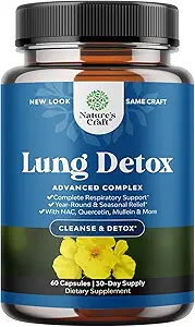 Lung Detox Mullein Leaf Capsules - Complexe de purification de Mullein Lung avec NAC Quercetin & Cordyceps Extraits - Supplément respiratoire à base de plantes foliaires pour Sinus Immunity & Breathing Support 60ct