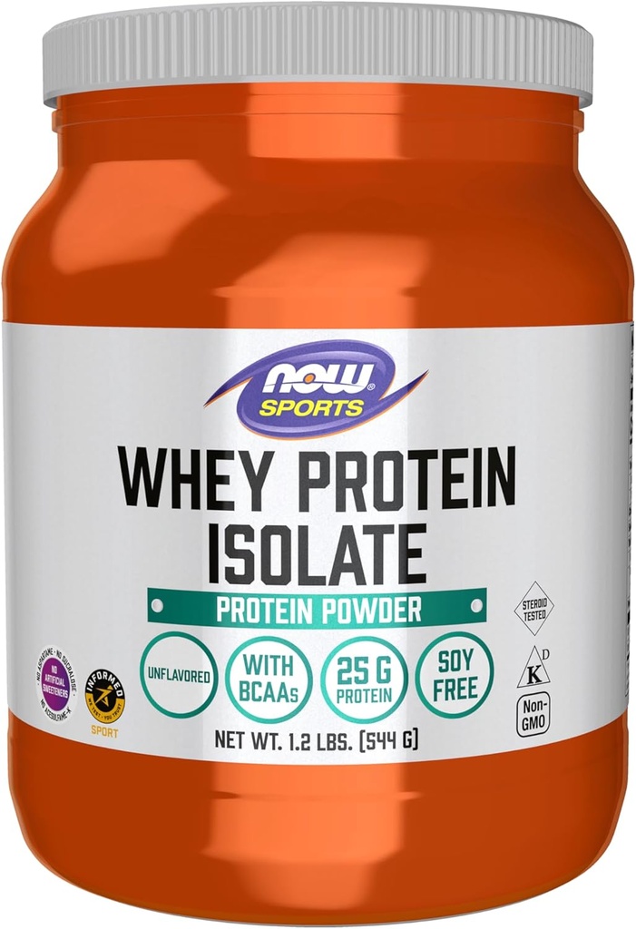 NOW Foods Sports Nutrition, Whey Protein Isolate, 25 g With BCAAs, Unflavored Powder, 1.2-Pound